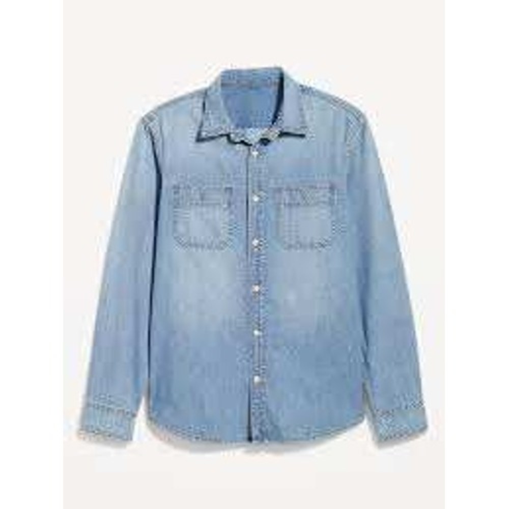 Old Navy Workwear Denim Shirt M Tall Blue Button Down Western Coastal Layering